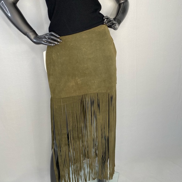 THEPERFEXT OLIVE GREEN SUEDE LEATHER FRING…
